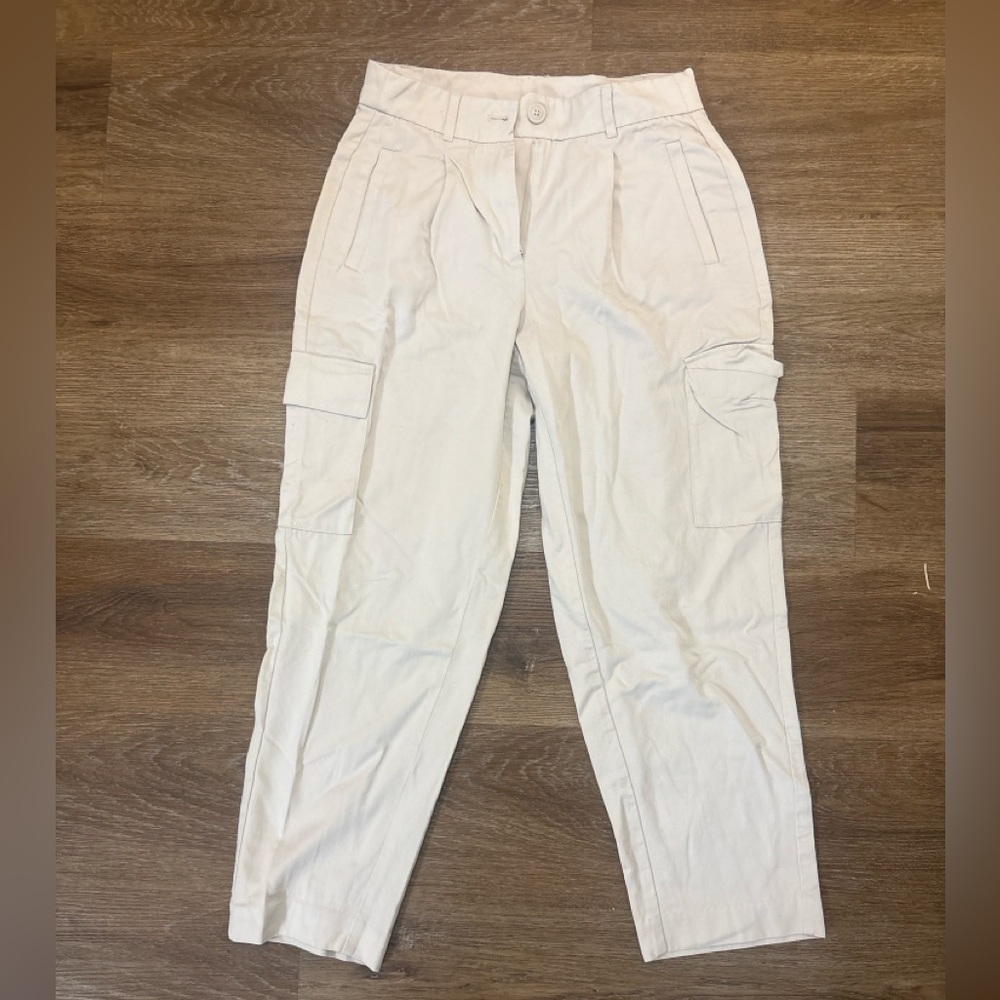 Old Navy Taylor Straight Cargo Trousers XS Petite | Cream Workwear